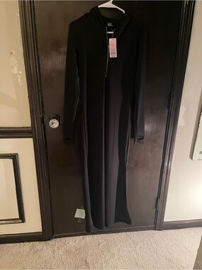 Women’s Black Long Zip-Up Dress with hood.